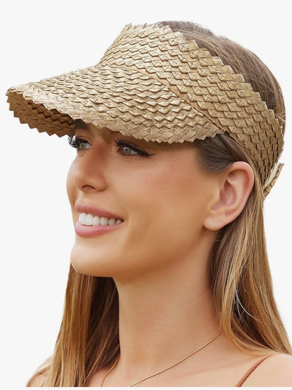 In Bloom Scalloped Straw Visor - Natural Beige